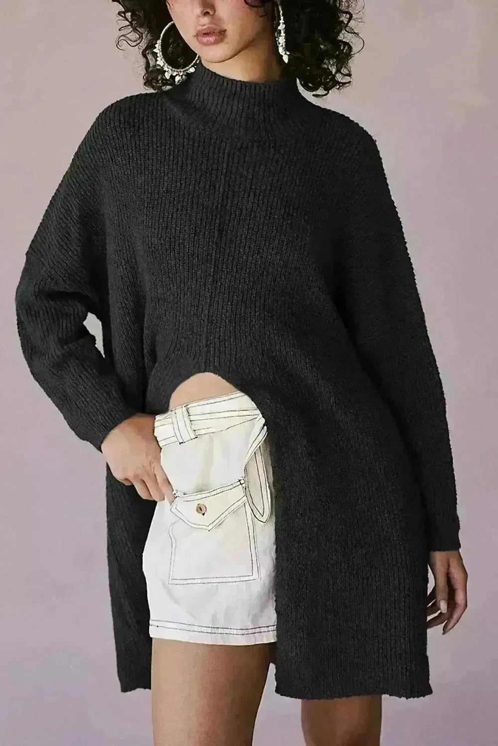 Stylish Cashmere Pullover Front Split Winter Tunic tops for Women - EX-STOCK CANADA