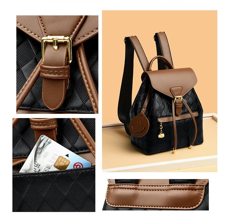 Women's Quilted PU Leather Backpack – Stylish Bucket Bag | Black, Black with Brown, Ostrich Khaki
