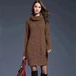 New Autumn Winter Solid Knitted Oversized Mini Turtleneck Sweater Dress