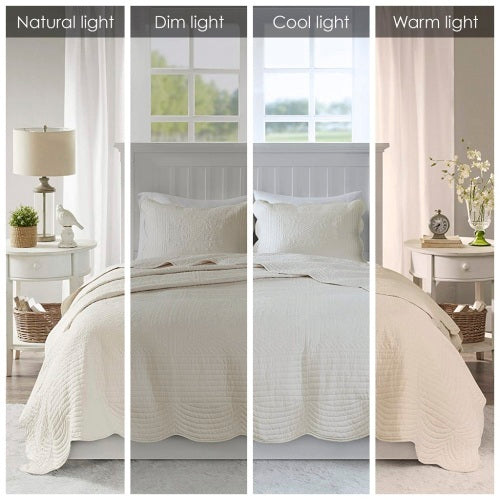 3 Piece Reversible Scalloped Edge Quilt Set Cream King Cal King EX-STOCK