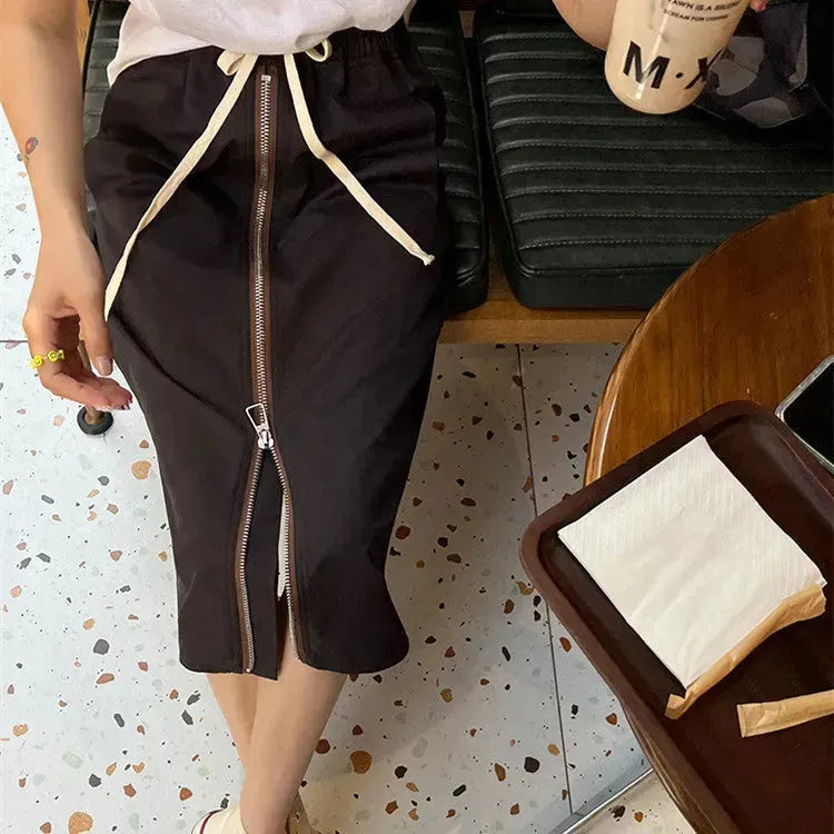 Women's Straight zip down Midi Pencil Skirt street style - EX-STOCK CANADA