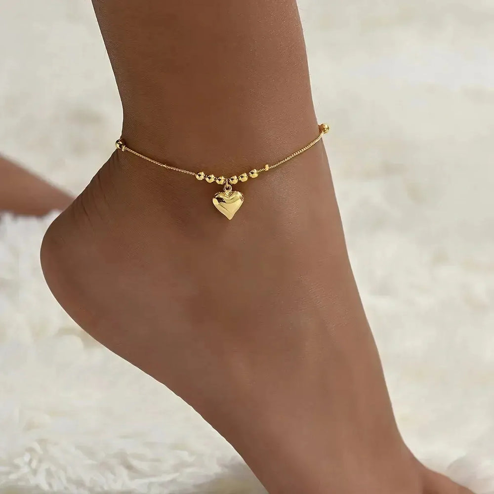 Fashionable Golden Heart-shaped Pendant Anklet - EX-STOCK CANADA