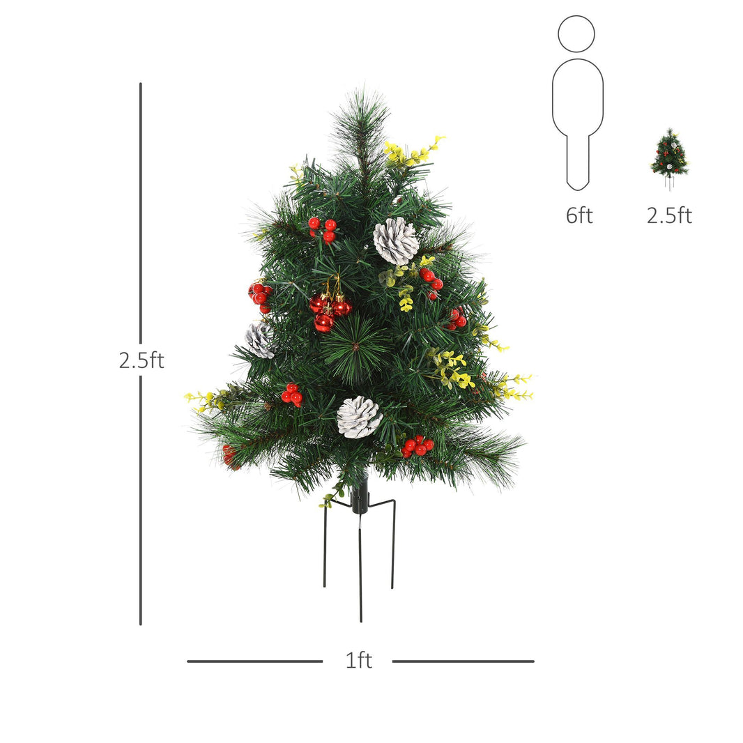 2.5ft 2 Pieces Prelit Artificial Christmas Tree With LED Light Mini Xmas Tree With Small Berry Pine Needles Pinecones Decorations For Garden EX-STOCK Canada 