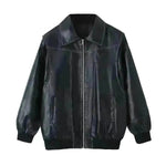 Oversized Fashion Zip-up Lapel Leather Jacket for women - EX-STOCK CANADA