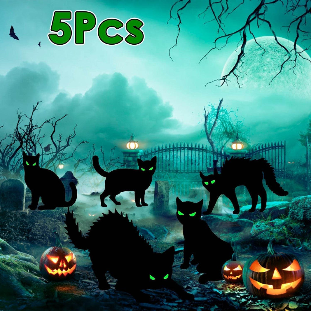 6Pcs Skull Or 6Pcs Tomb Or 5Pcs Black Cat Halloween Yard Sign Decorations  Glow In The Dark For Haunted House Garden Yard And Scary Theme Party EX-STOCK