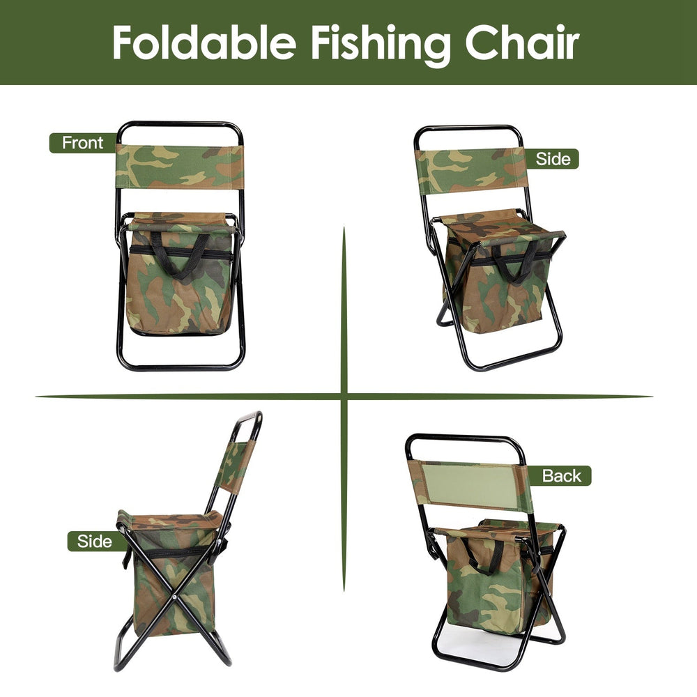 Foldable Fishing Chair With Backrest Built-In Cooler Bag Portable Handle Outdoor Lightweight Fishing Stool For Camping Hiking Hunting EX-STOCK