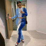 Tie-Dye 2pcs Women Long sleeve Drawstring Sweatsuit Outfit set