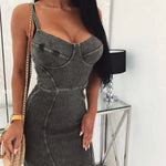 Chic Sleeveless slim fitted Mini Denim hip dress - EX-STOCK CANADA