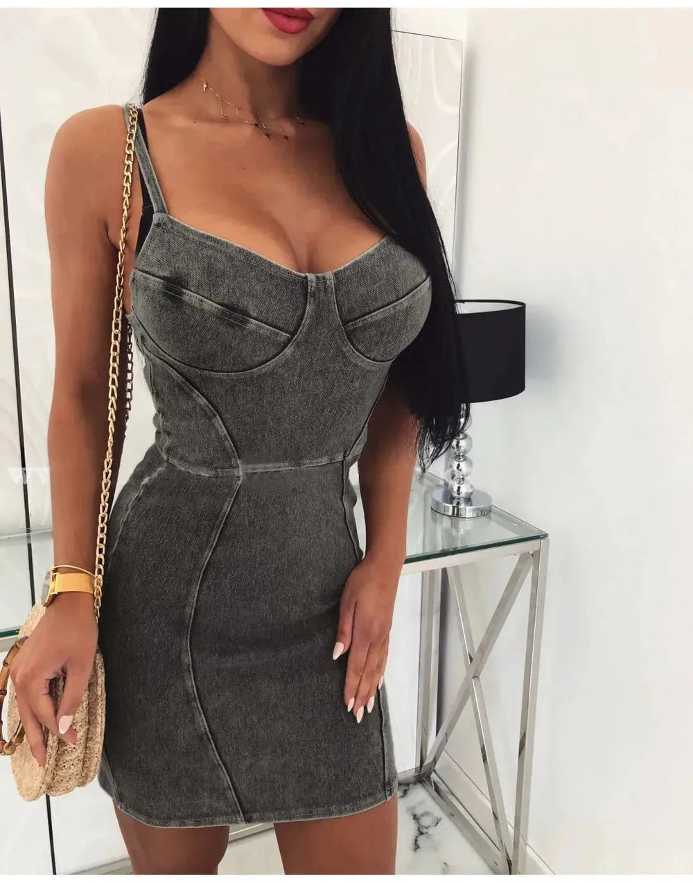 Chic Sleeveless slim fitted Mini Denim hip dress - EX-STOCK CANADA