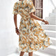 Women Bohemian Spring Short sleeve Casual flowy V-neck Tie belt Floral Summer Midi Dress - EX-STOCK CANADA