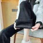 All-matching Straight Casual Fleece And Thick Slightly Flared Wide-leg trouser Pants For Women