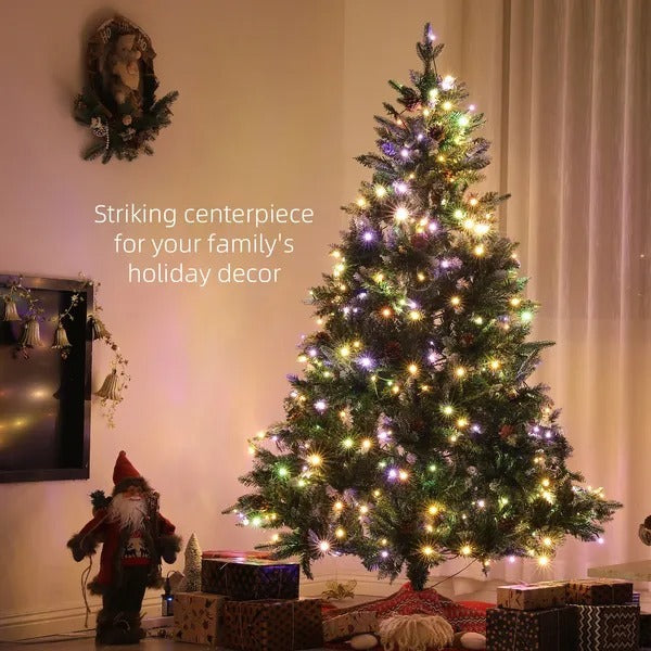 7 Foot Prelit Artificial Christmas Tree With Dual Colour LED Light, Hinged Xmas Tree For Home Office Holiday EX-STOCK Canada 