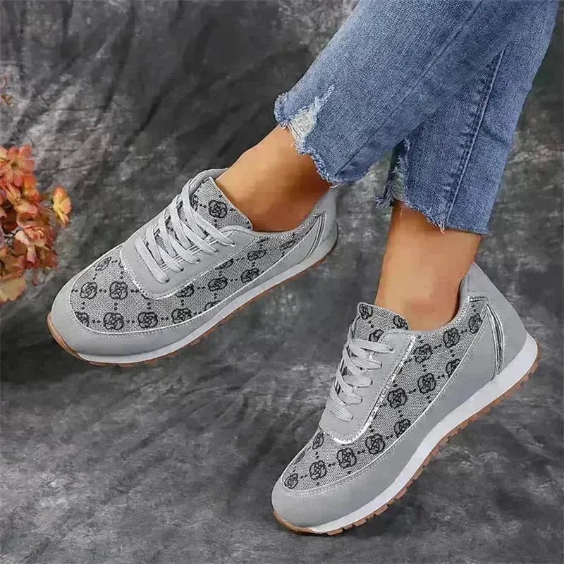 Flower Print Lace-up Sneakers Casual Fashion Lightweight Breathable Walking Running Sports Shoes Women Flats - EX-STOCK CANADA