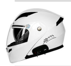 White motorcycle helmet with black accents on a white background