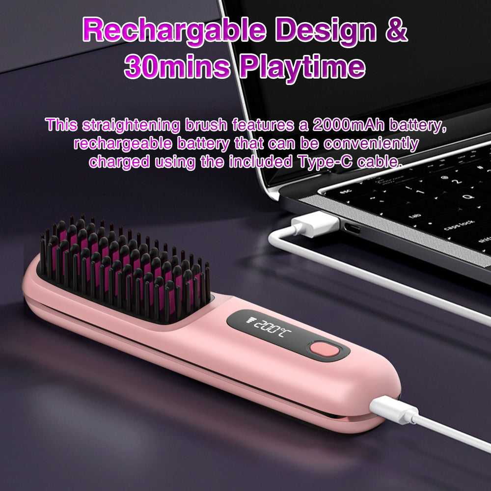 S7 Portable Cordless Hair Straightening Brush With LED Display - Lightweight Mini Negative Ion Hot Brush, USB Rechargeable Women's Travel Essentials Gift, Scald Protection EX-STOCK