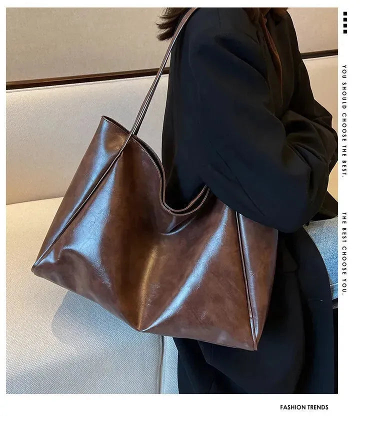 Women's Large Capacity Fashion Cattlehide Leather Shoulder Handbag - EX-STOCK CANADA