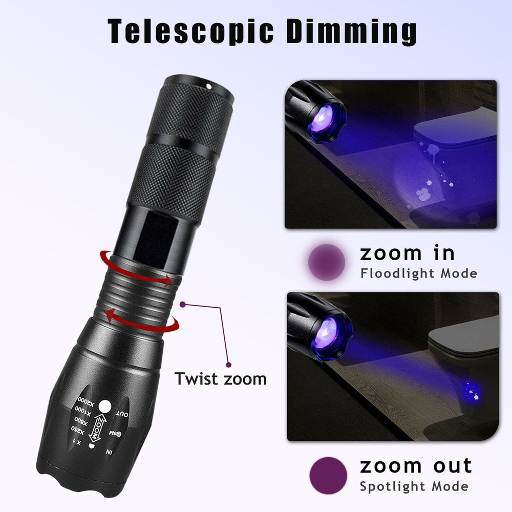 UV Torch Ultra Violet Flashlight Zoomable Blacklight Lamp LED Super Bright 250000lm 2 In 1 395nm Mini Pocket Inspection Light 2 Pack EX-STOCK