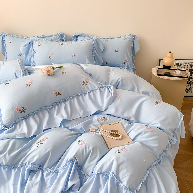 Embroidered Wide Edge Floral Duvet Cover Fitted Sheet EX-STOCK Canada 