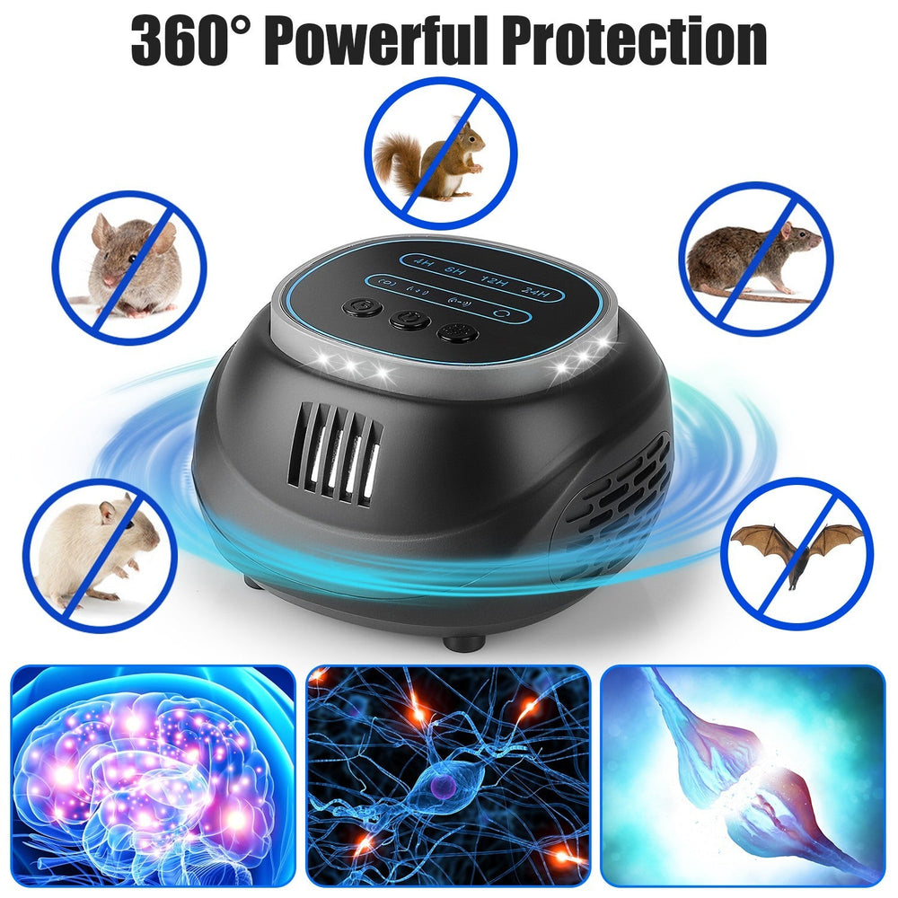 1Pc Ultrasonic Rodent Chaser Rat Repellent Pest Driver Mouse Control Squirrel Repeller With 4 Modes 4-65KHz Strobe Light 4 Timer 1292sq.ft. Coverage For Rodent Mouse Rats Squirrels Bats EX-STOCK