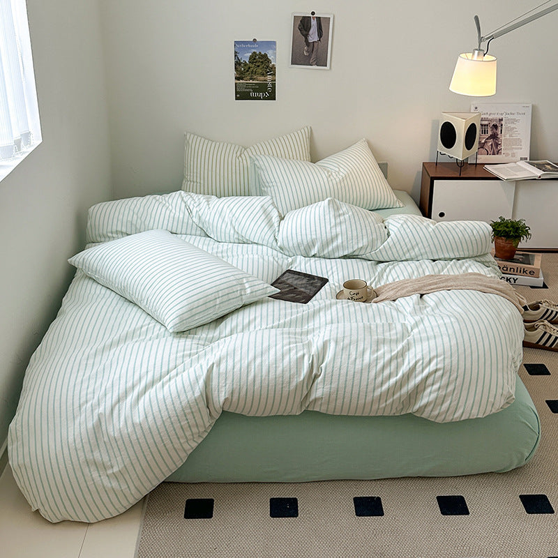 Cotton Yarn-dyed Washed Cotton Four-piece Set Full-cotton Fitted Sheet Non-printed Minimalist Bed Sheet Duvet Cover EX-STOCK Canada 