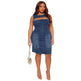 Fashionable Round-Neck Studded Denim Sleeveless Dress 
