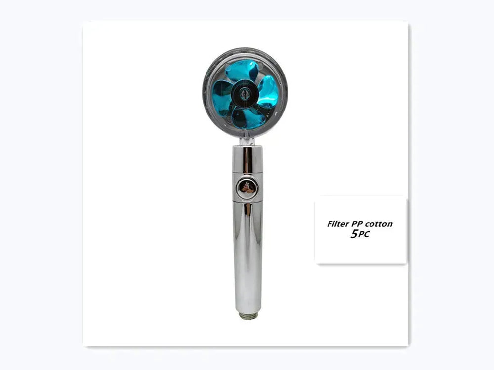 Propeller Driven Shower Head With Stop Button And Cotton Filter Turbocharged High Pressure Handheld Shower Nozzle - EX-STOCK CANADA