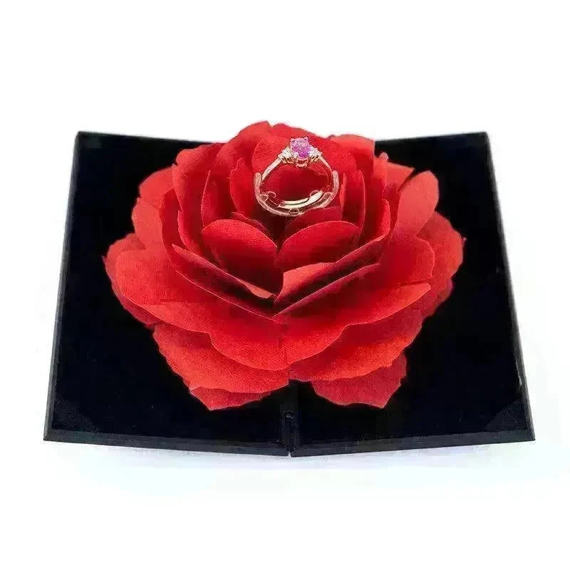 3D Love Box Heart-shaped Rose Flower Rotating Ring Box Valentines Day Gift - EX-STOCK CANADA