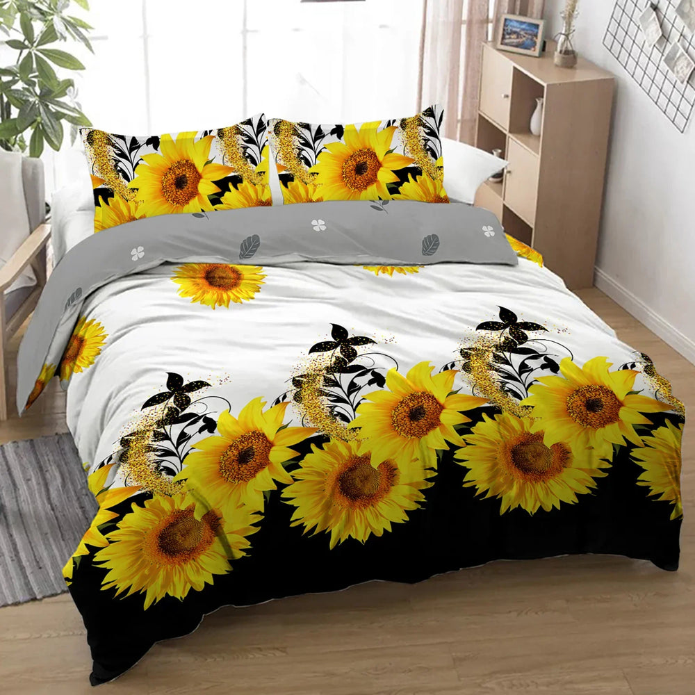 3 Pieces Black And White Background Sunflower Duvet Cover Set Yellow Flower Polyester Bedding Set For Adults Bedroom Decor Twin Full Queen King Size EX-STOCK Canada 