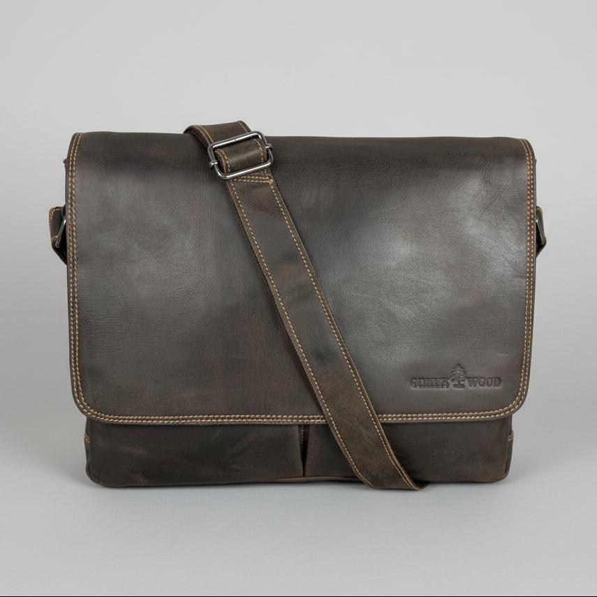 Greenwood Leather Laptop Bag. Premium Waxed Full-Grain Leather Briefcase for 16" Laptops 