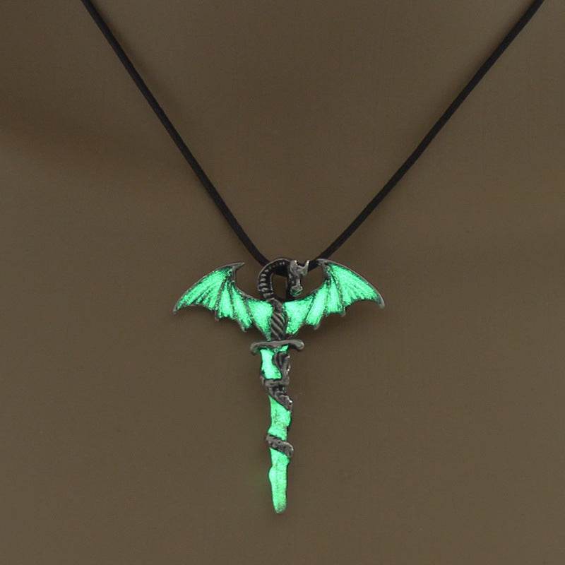 Fashion Trendy Men's Domineering Luminous Flame Dragon Necklace EX-STOCK