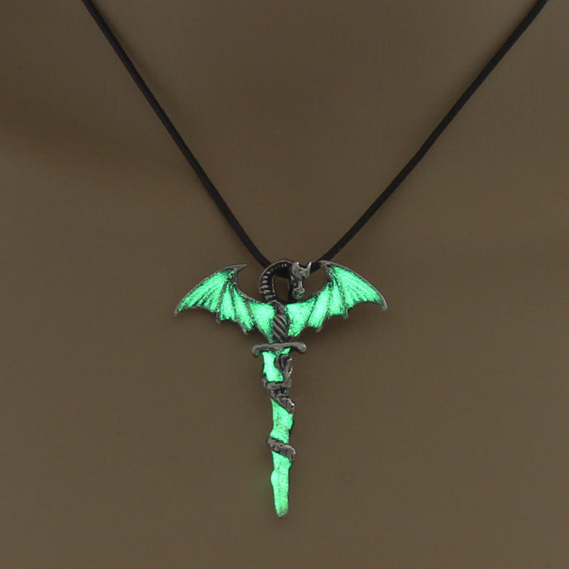 Fashion Trendy Men's Domineering Luminous Flame Dragon Necklace EX-STOCK
