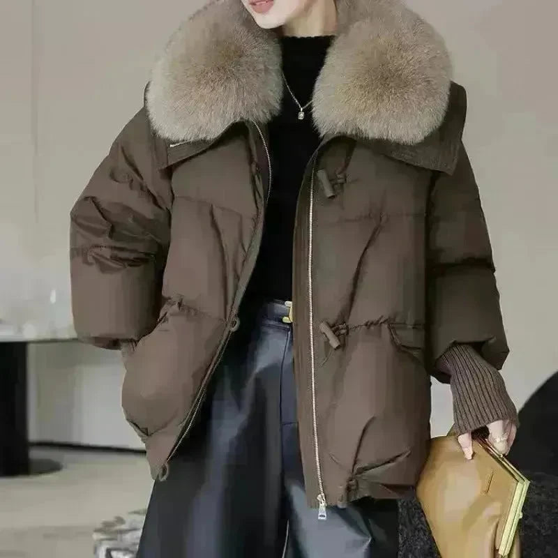 Women Cotton-padded Down Jacket Fur Collar Thick Puffer Winter Coat - EX-STOCK CANADA