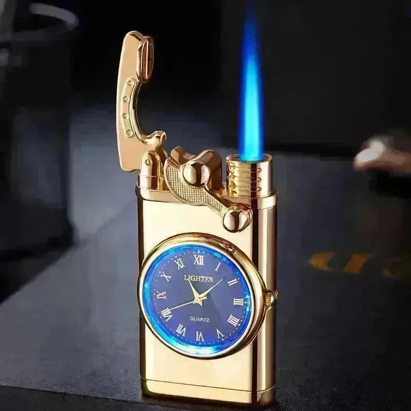 New Lighter With Electric Watch Rocker Arm Automatic Ignition Straight Blue Flame Lighter Creative Real Dial Inflatable Windproof Cigar Lighter Men's Watch Gift - EX-STOCK CANADA