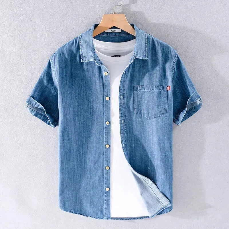 Summer Cotton Short Sleeve Denim Shirt For Men Classic All-matching Jeans