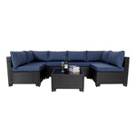 7 Pieces Outdoor Rattan Patio Sectional Set, Black Wicker Furniture Conversation Sets With Washable Cushions & Glass Coffee Table For Garden, Poolside, Backyard EX-STOCK Canada 