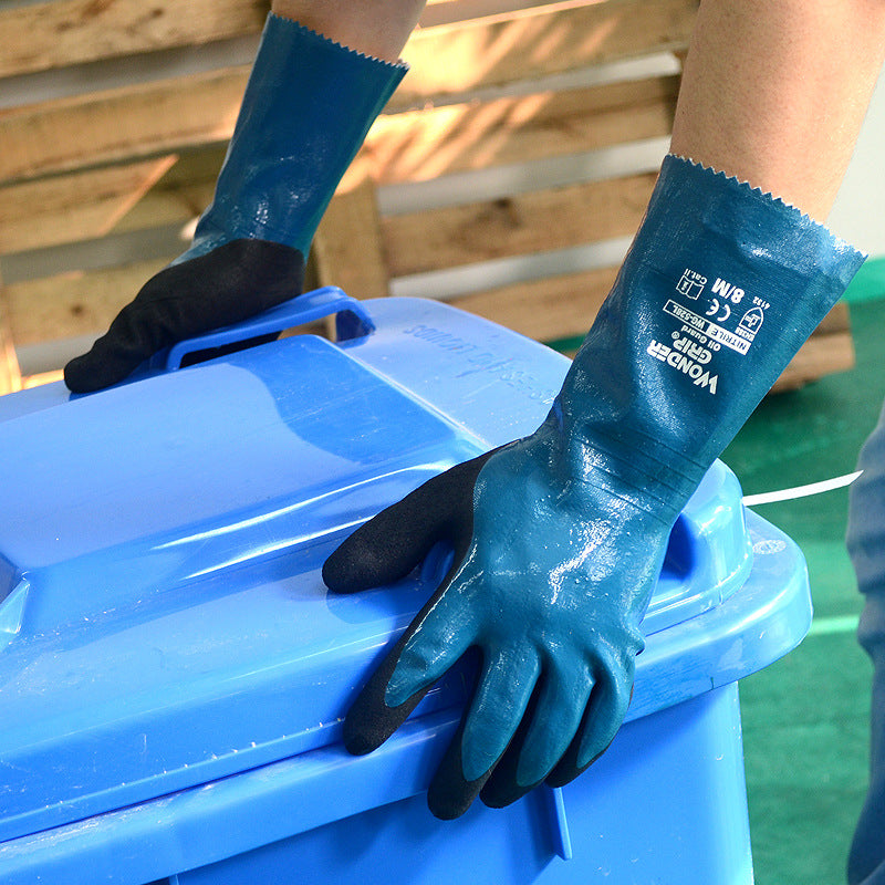 Guanti da lavoro a manica lunga rivestiti in nitrile, resistenti all'acqua e all'olio 