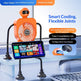 Smart cooling fan with robot design on a desk with smartphone display