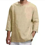 Loose Casual V-neck Top Cotton And Linen Long Sleeve Pullover Shirt Men's Shirt Top - EX-STOCK CANADA