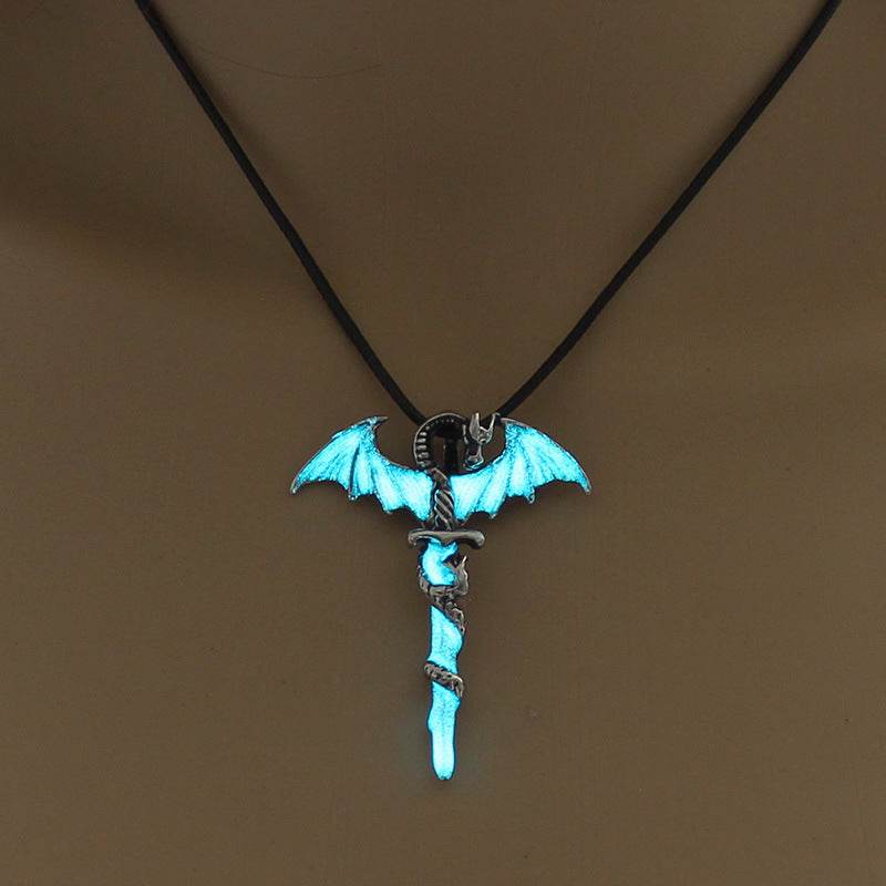 Fashion Trendy Men's Domineering Luminous Flame Dragon Necklace EX-STOCK