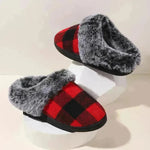 Winter Warm Plaid Plush Slippers Home Indoor Non-slip Bedroom Floor Soft Fuzzy Slipper For Couple Fashion Solid House Shoes - EX-STOCK CANADA
