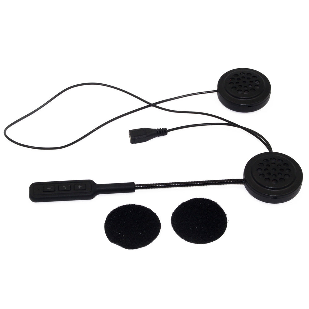 Black motorcycle helmet intercom system on a white background