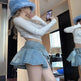 High Waist Slimming Denim Pleated Mini Skirt - EX-STOCK CANADA