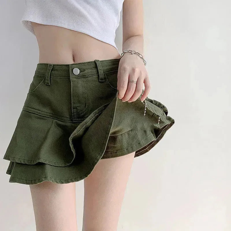 Women's White High Waist flared Mini  Denim Skirt golf skirt - EX-STOCK CANADA