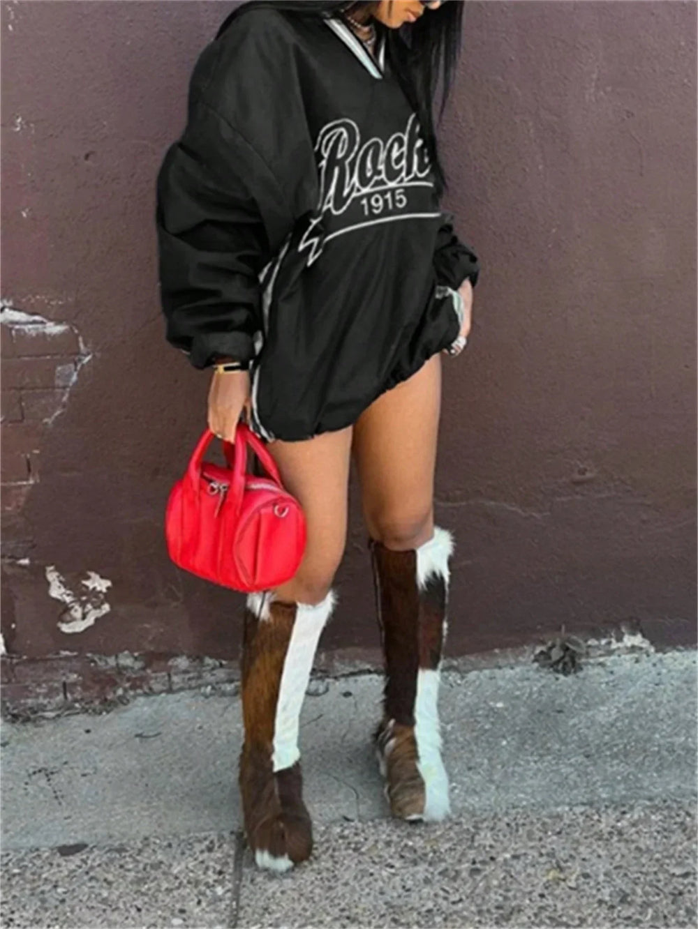 Women's Letter Print Color Block Loose Sweatshirt EX-STOCK Canada 