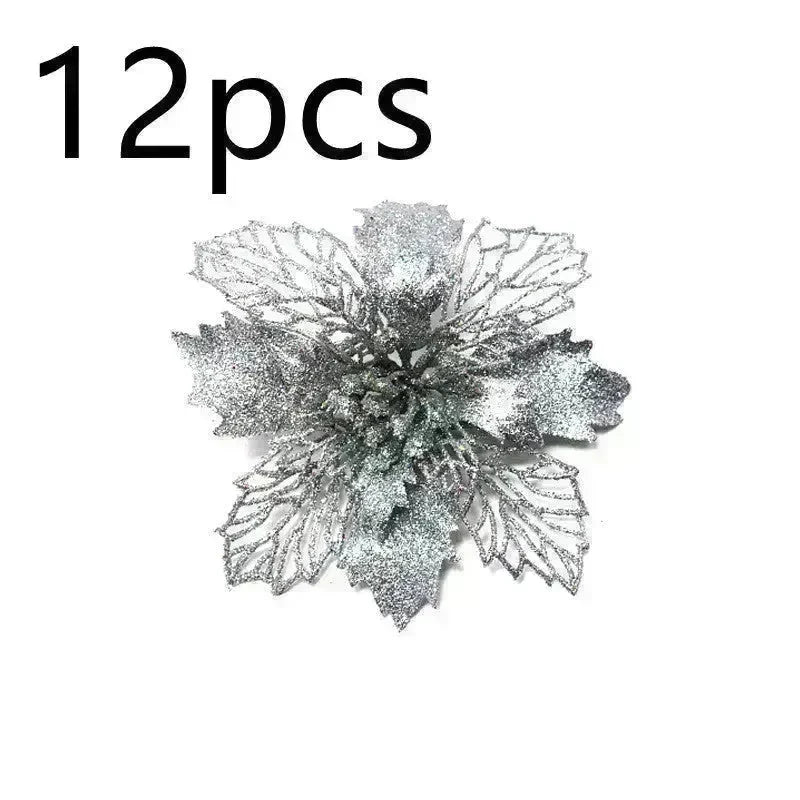 Glitter Artifical Christmas Flowers Christmas Tree Decorations For Home Fake Flowers Xmas Ornaments New Year Decor - EX-STOCK CANADA