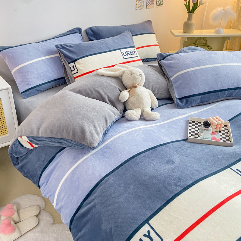 Winter Thickened Milk Fleece Bed Four-piece Coral Flannel Duvet Cover EX-STOCK Canada 