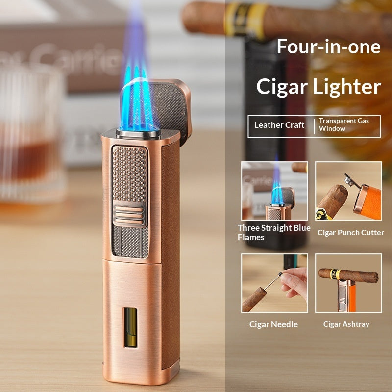 4-in-1 Multifunctional Cigar Torch Lighter with Built-In Punch, Ashtray & Needle | 5 