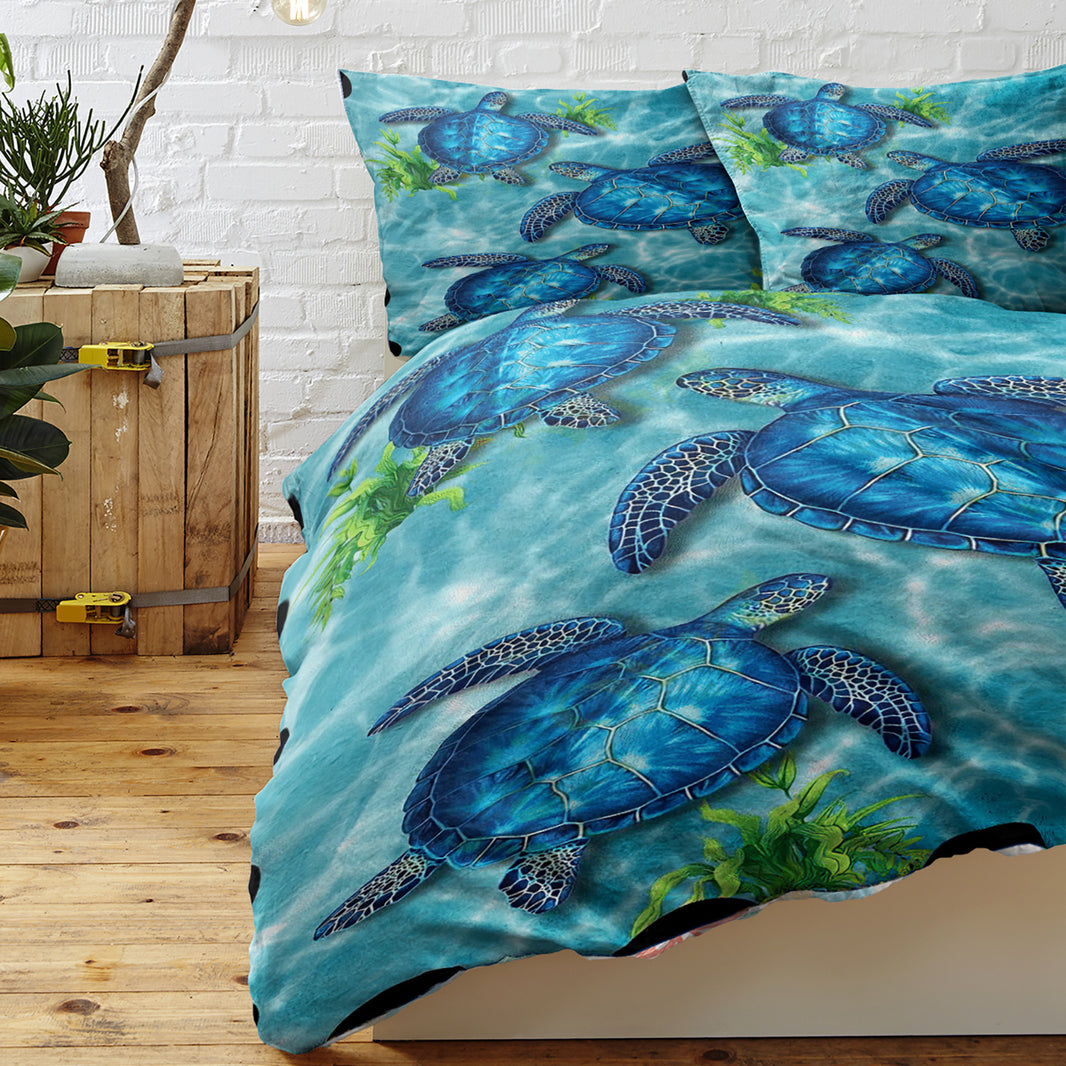 Sea Turtle Pattern Duvet Cover Set 3 Pieces King Size Soft Bedding Set With 2 Pilowcases With Zipper Closure For Home Bedroom For All Seasons EX-STOCK Canada 