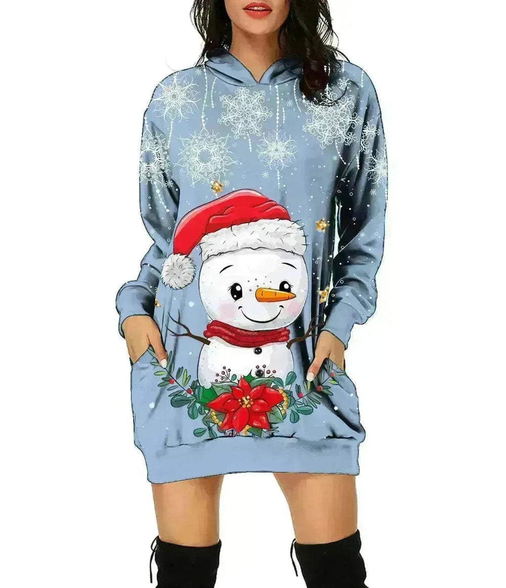 Women's Long-sleeved Christmas Hoodie Sweatshirt Dress Winter - EX-STOCK CANADA