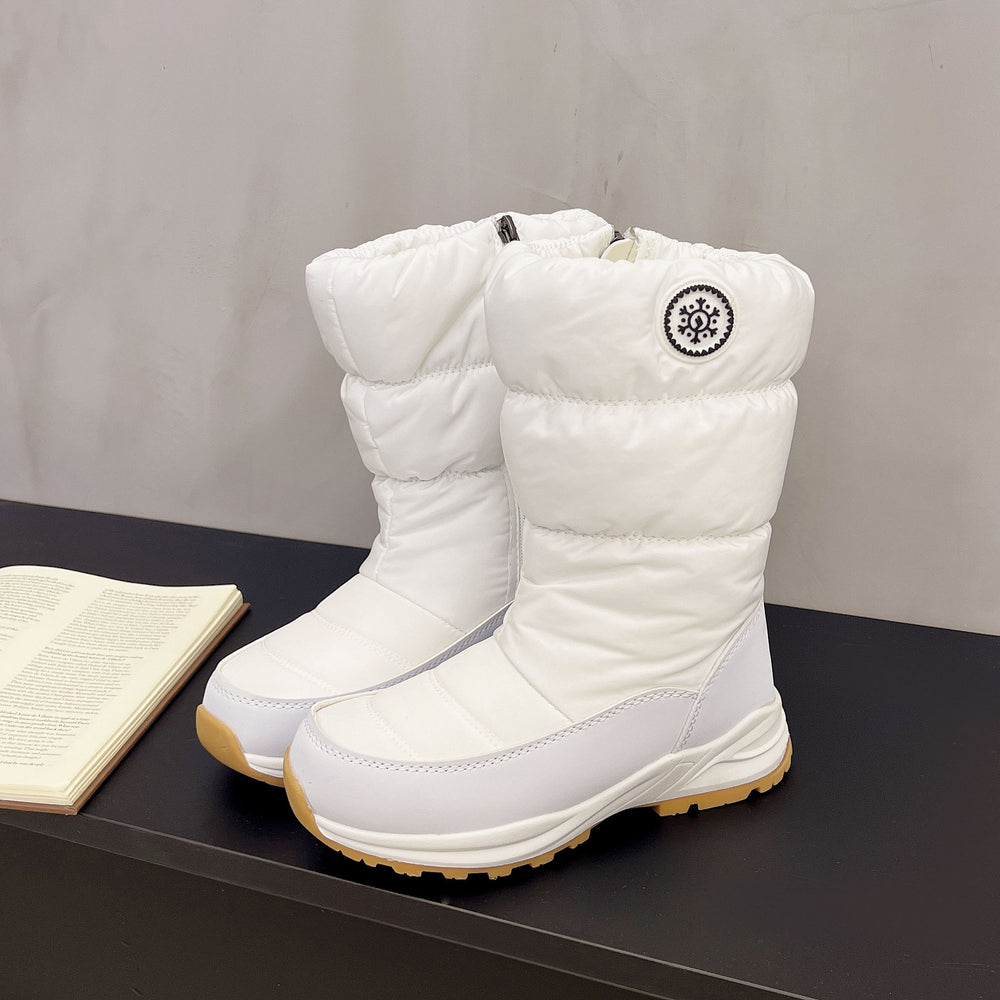 Women's Mid-Calf Snow Boots | Waterproof Puffer Winter Boots White & Black